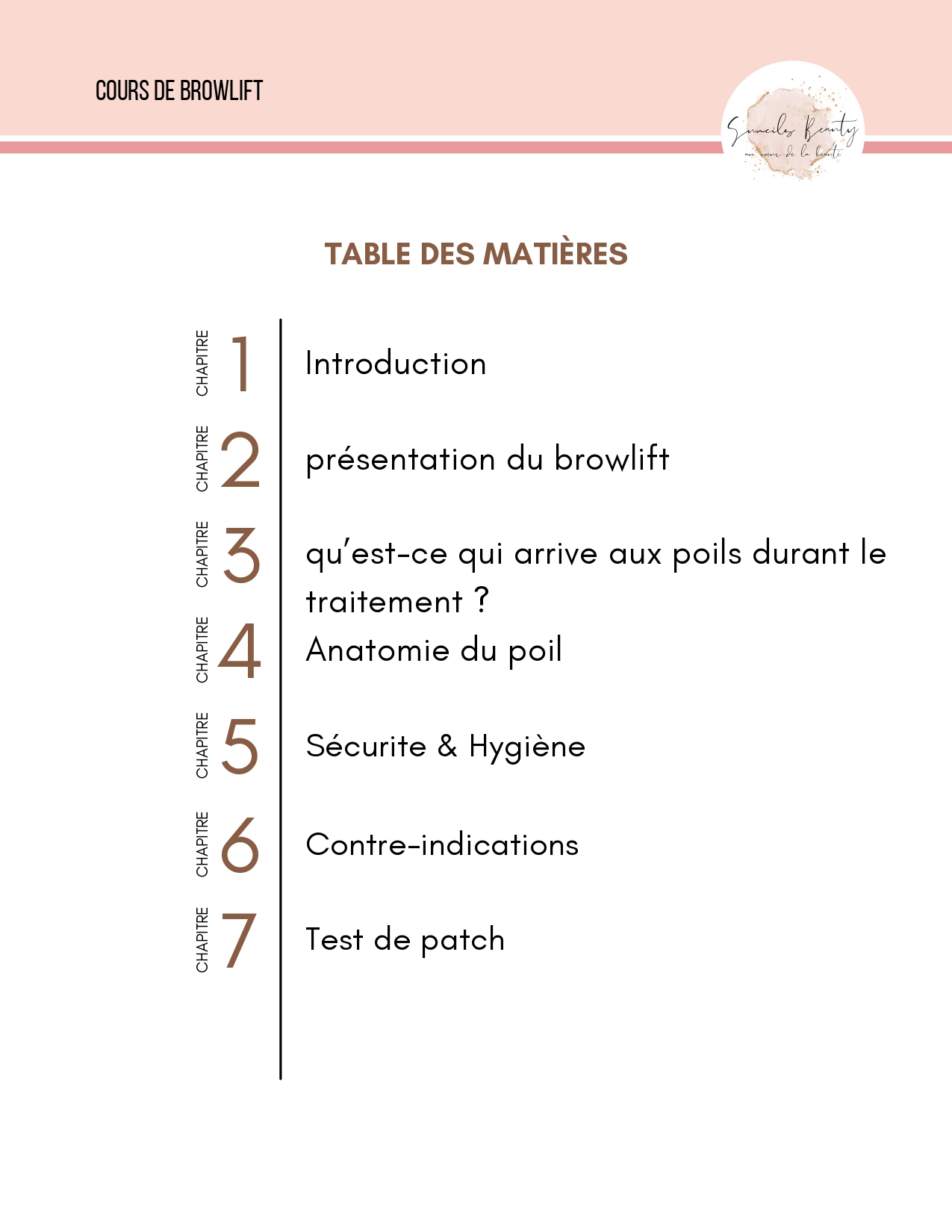 Extrait du livret de formation Browlift sommaire