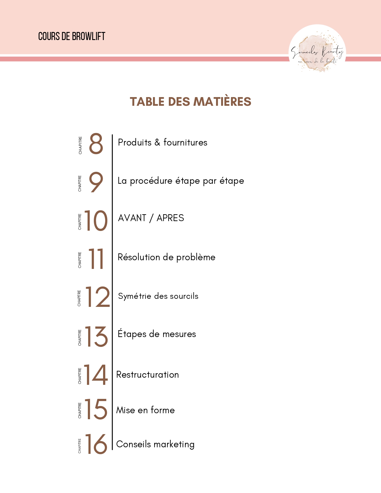 Extrait du livret de formation Browlift sommaire